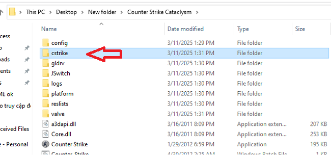 Chọn vào mục "cstrike" để tiếp tục