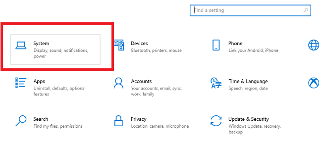 Truy cập vào Windows >  Settings > System