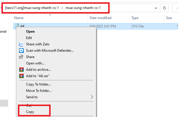 Sao chép file vừa giải nén
