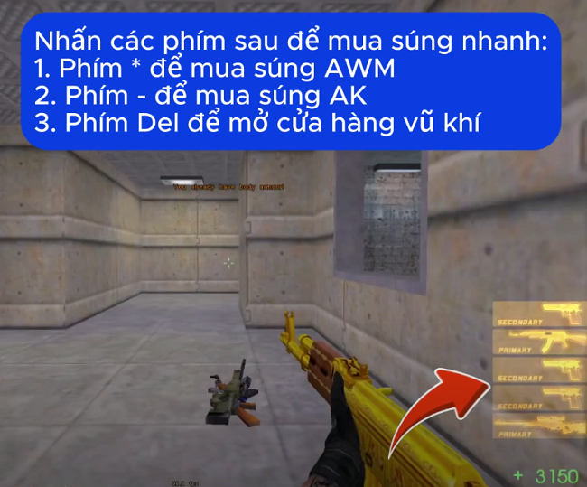 Nhấn các phím tương ứng để mua súng
