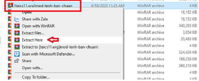Giải nén file vừa tải về máy
