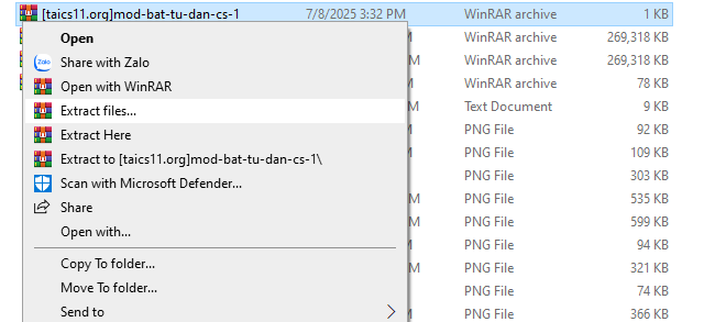 Giải nén file vừa tải về máy