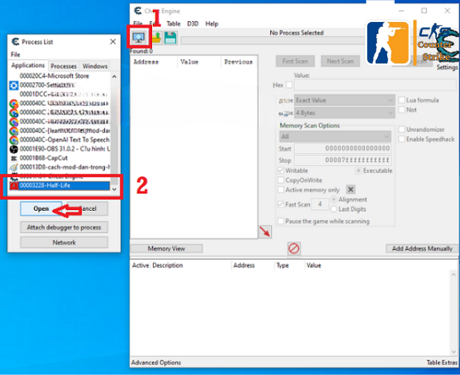 Mở file game trong phần mềm Cheat Engine
