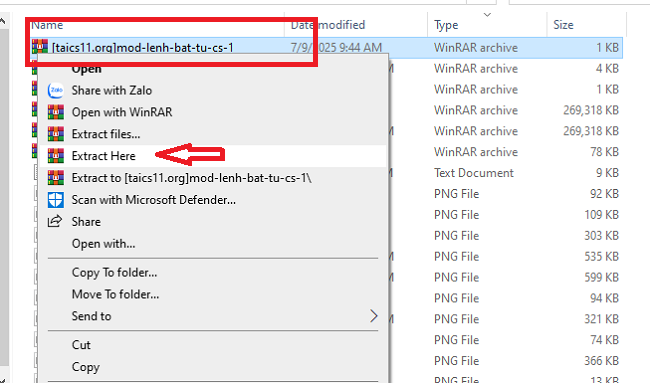 Giải nén file vừa tải về máy