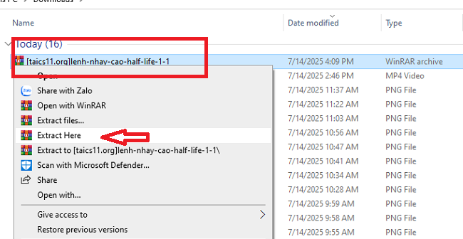 Giải nén file vừa tải về máy