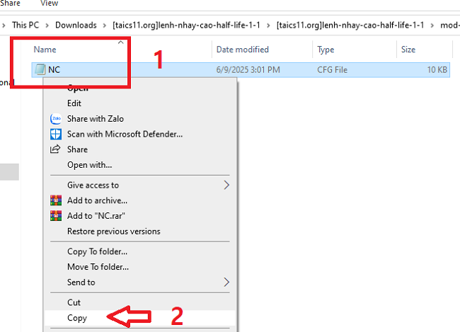 Sao chép tệp vừa giải nén trong file