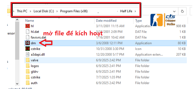 Dán vào mục "cstrike" và mở file theo hướng dẫn