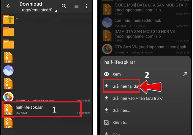 Giải nén file vừa tải về